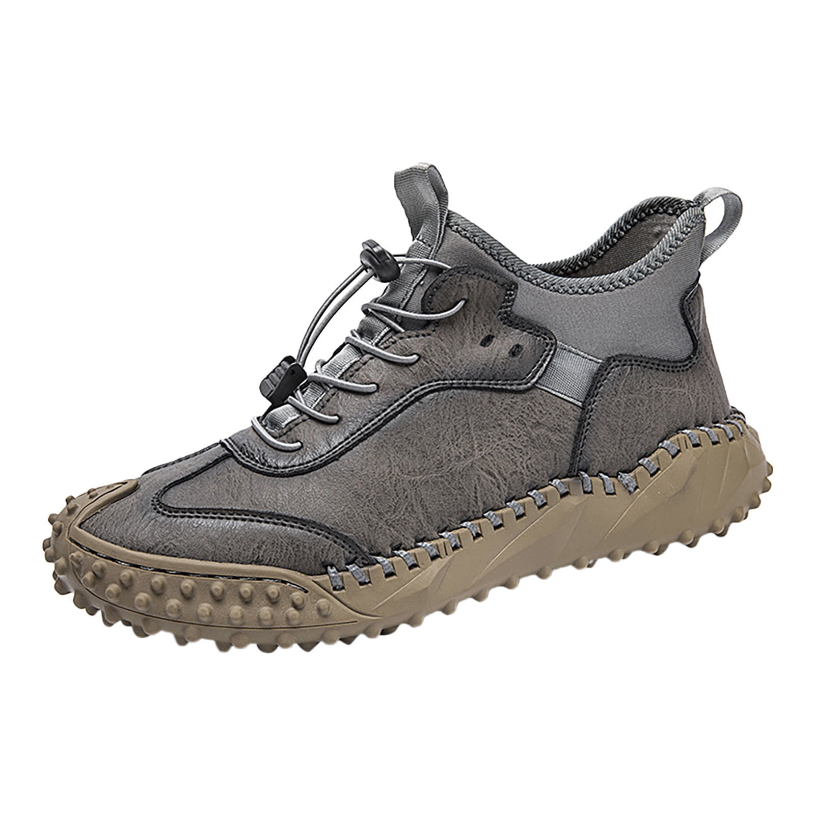 Fauean Men's Shoes Autumn Leather Shoes Breathable Trend and Versatile High Top Shoes Grey Size 42
