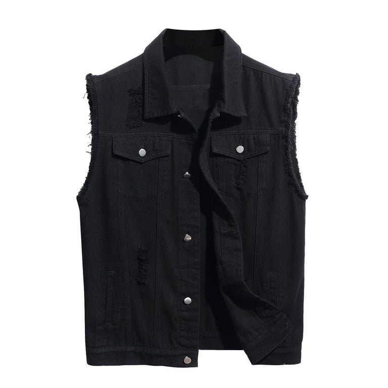 Fauean Mens Denim Vest Slim Fit Buckle up Retro Casual Fauean Mens Denim Vest Slim Fit Buckle up Retro Casual