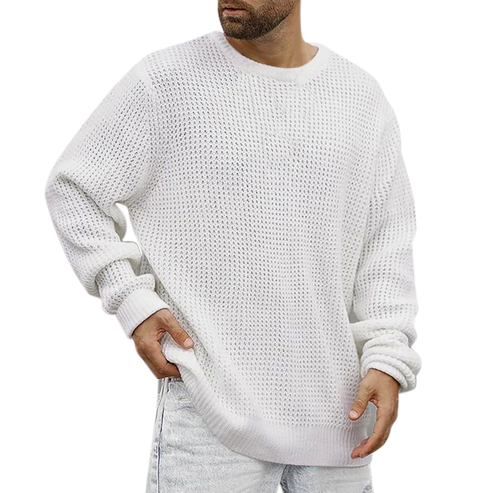 Fauean Mens Knit Sweater Crew Neck Casual Long Sleeves Lightweight ...