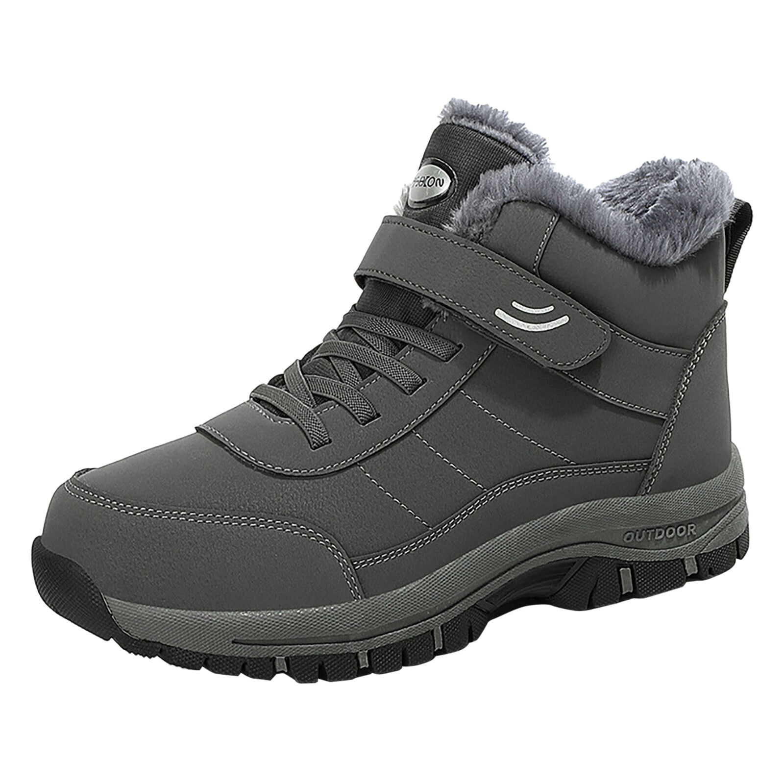 Fauean Mens Sneakers Winter Versatile High Top Plush Thickened Non Slip Warm Walking Shoes Grey Size 43