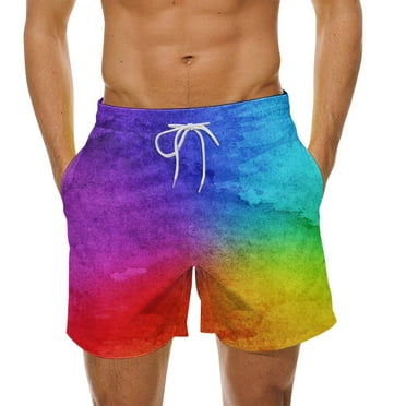 Fauean Mens Swim Shorts Tie Dyeing Printing Elastic Waist Drawstring Beach Belt Pocket Blue Size L