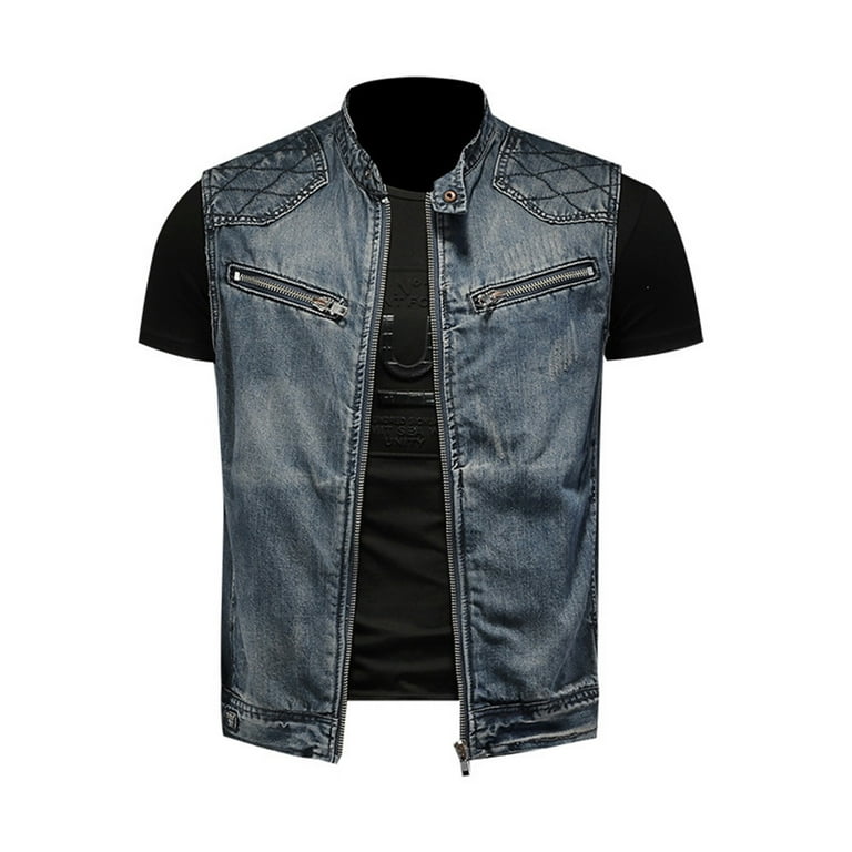 Mens denim biker vest discount