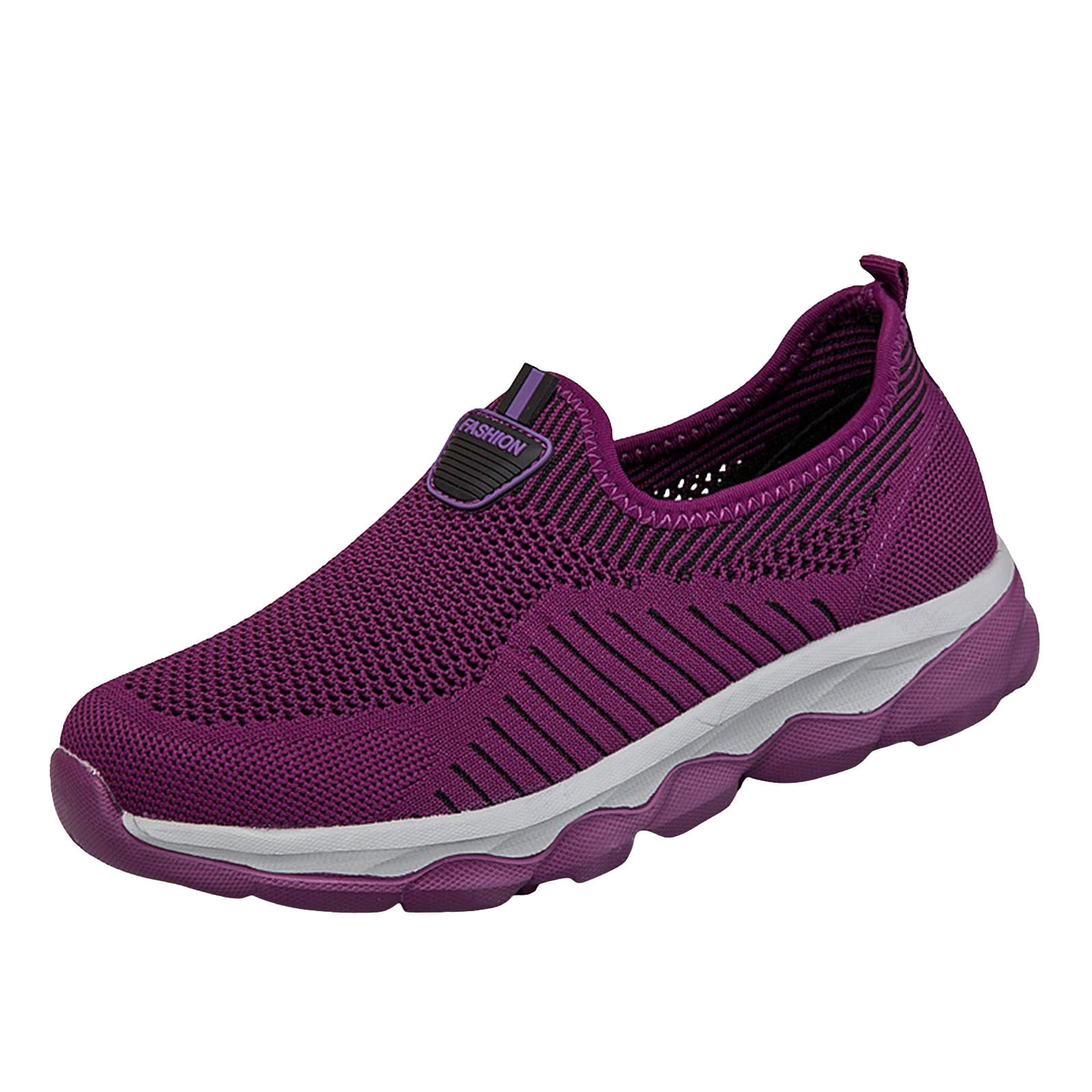 Fauean Sneakers for Women Mesh Hollow Out Lightweight Shoes Breathable Slip on Sneakers Purple Size 39