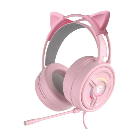 Fauean Stereo Gaming Headset with Mic 3.5mm Sound Lightweight Self-Adjusting Headphones pink