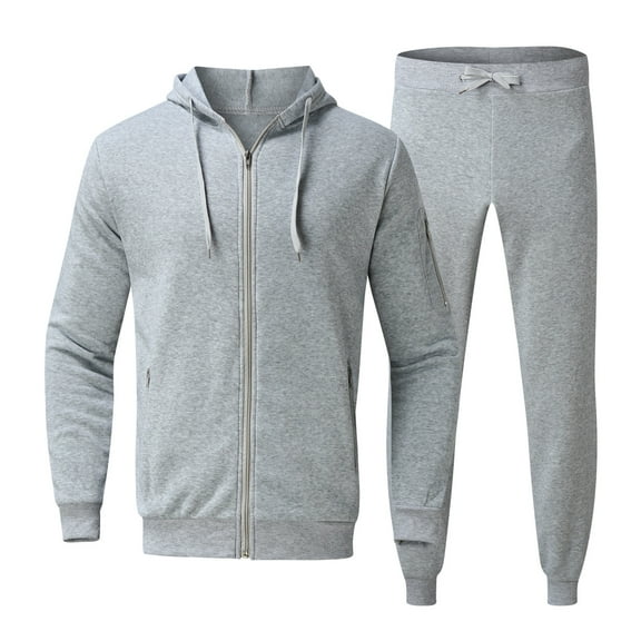 Fauean Sweat Suits for Men 2 Piece Autumn Long Sleeved Top Casual Pants Two Piece Set Grey Size L