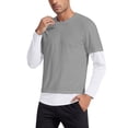 thumbnail image 1 of Fauean Tshirts Shirts for Men Crew Neck Casual Lightweight Long Sleeves Color Block Tops Grey Size S, 1 of 4
