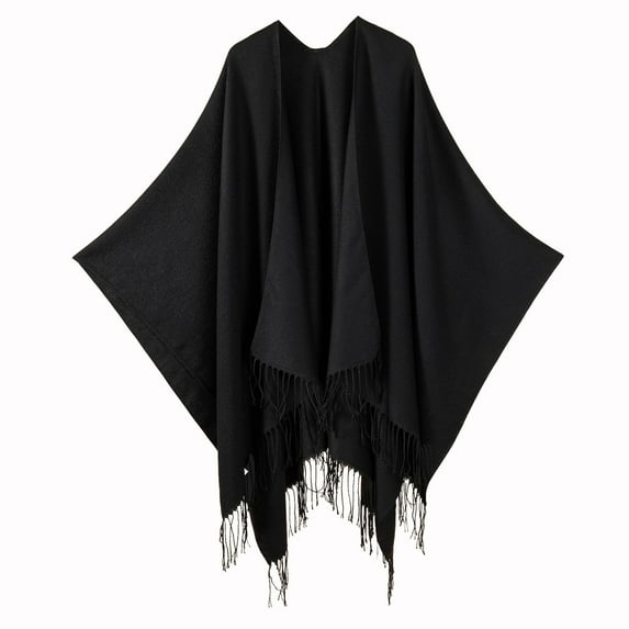 Fauean Women's Shawl Wraps Ladies Winter Warm Open Front Travel Poncho Cardigan Cape Black One Size
