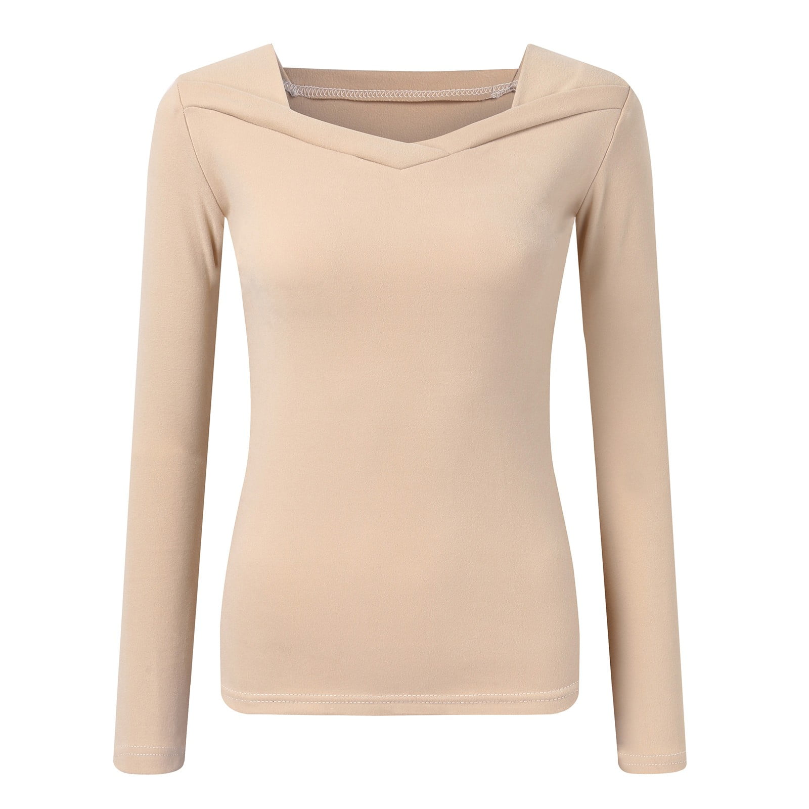 Fauean Womens Long Sleeve Tops Autumn Winter Square Collar Soft Slim