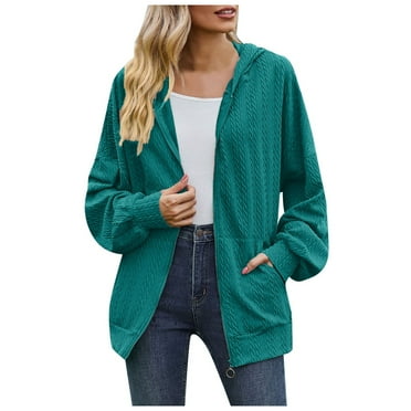 Fauean Zip up Hoodie Womens Jacket Lightweight Long Sleeve Coat with Pockets Daily Wear Light Blue Size S