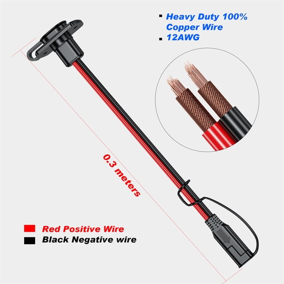 Fauful 12AWG 30CM SAE Extension Cable Power Socket Quick Connect Panel Connector Cable