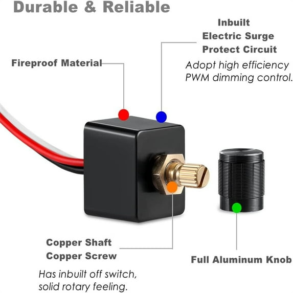 Fauful 12V PWM LED Light Dimmer Switch For Car RV Camper Motorhome Boat Interior Lamp