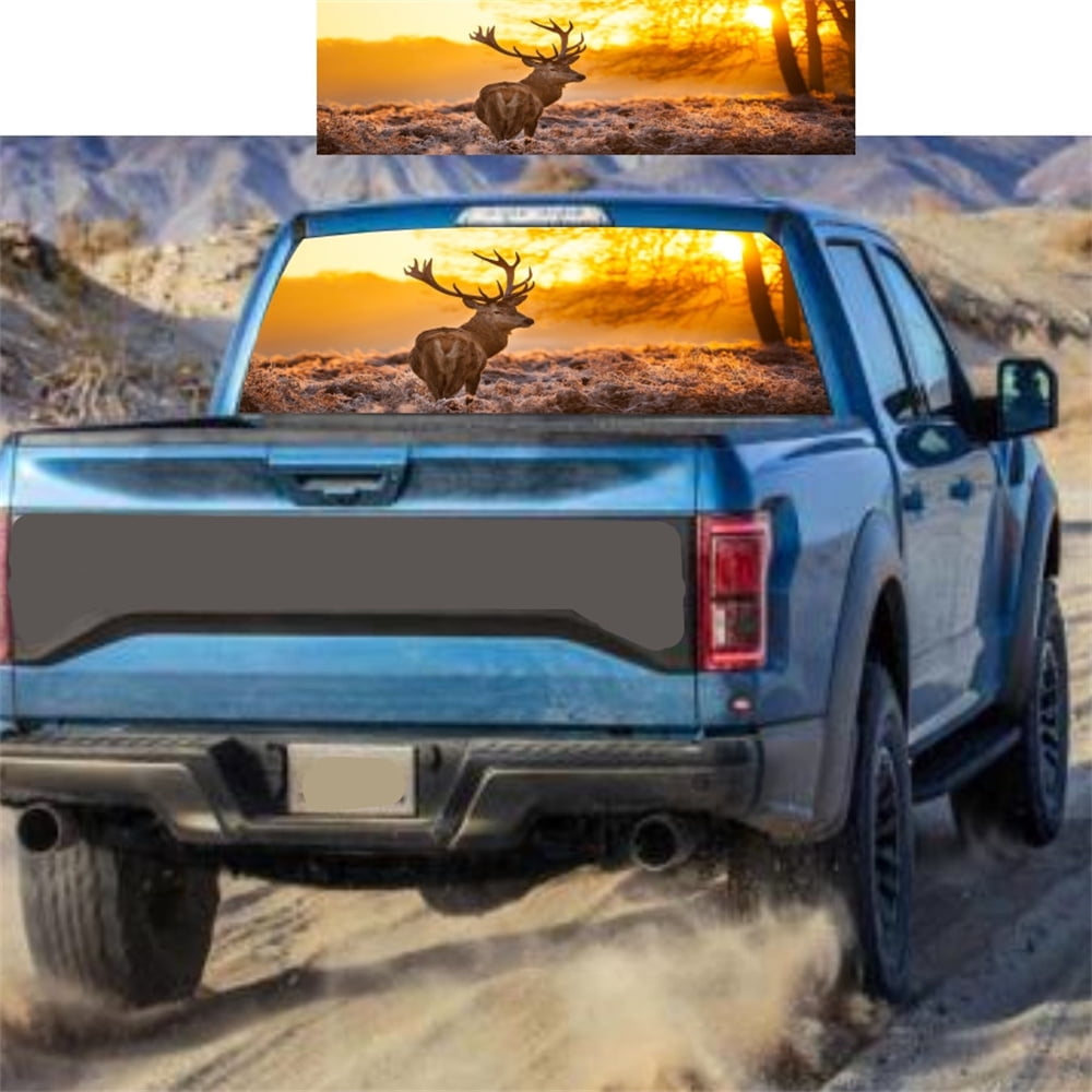 Fauful 147x46cm Forest Deer Sunset Window Decal Perforated Vinyl ...