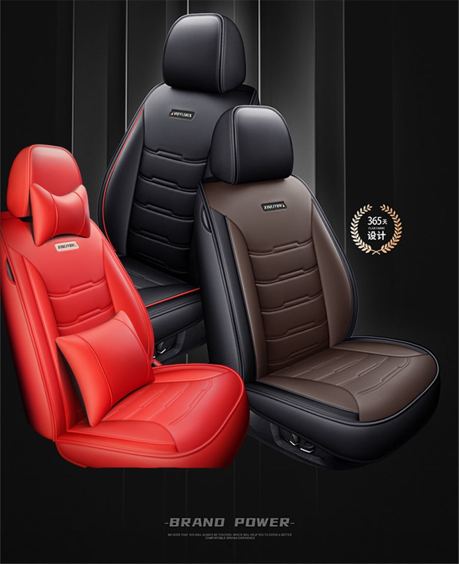Fauful Full Red Car Seat Covers Front & Rear Pad Interior PU Leather