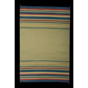 Faulkner 68845 Reversible Rv Outdoor Patio Mat - Blue, Brick, Beige & Green Striped Design - 9 X 12