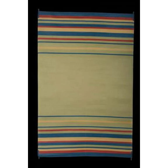 Faulkner 68845 Reversible Rv Outdoor Patio Mat - Blue, Brick, Beige & Green Striped Design - 9' X 12'
