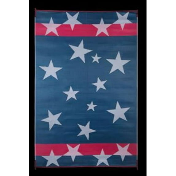 Faulkner 68877 Reversible Rv Outdoor Patio Mat - Red, White & Blue Stars N' Stripes Design - 8' X 20'