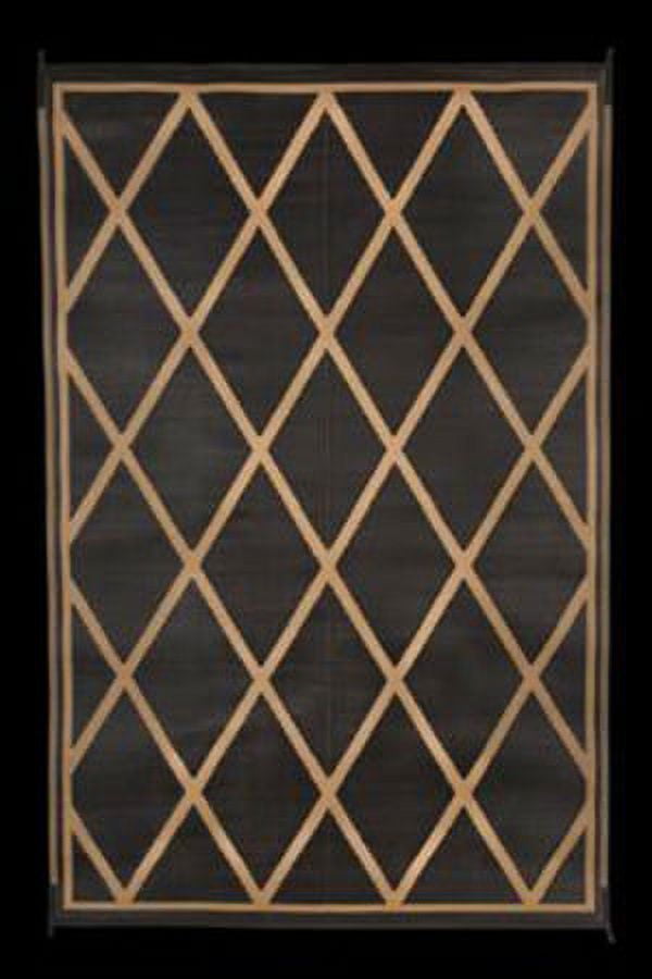 Faulkner 68888 Reversible RV Outdoor Patio Mat - Black \u0026 Beige Diamond Design - 9' x 12'