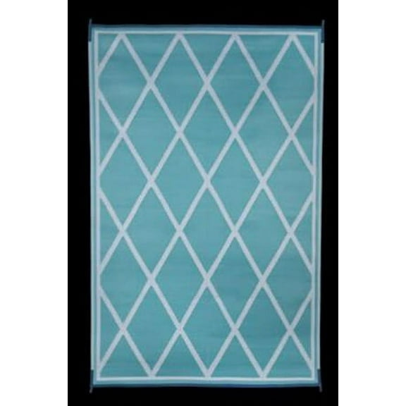 Faulkner 68903 Reversible Rv Outdoor Patio Mat - Turquoise & White Diamond Design - 8' X 20'