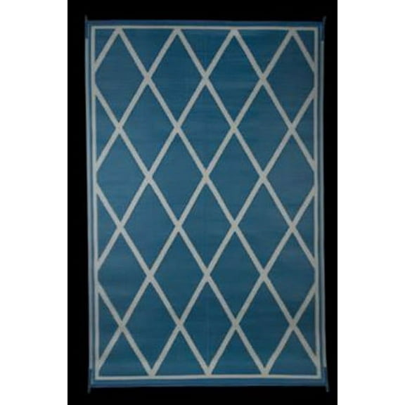 Faulkner 68912 Reversible RV Outdoor Patio Mat - Blue & Ivory Diamond Design - 9' x 12'