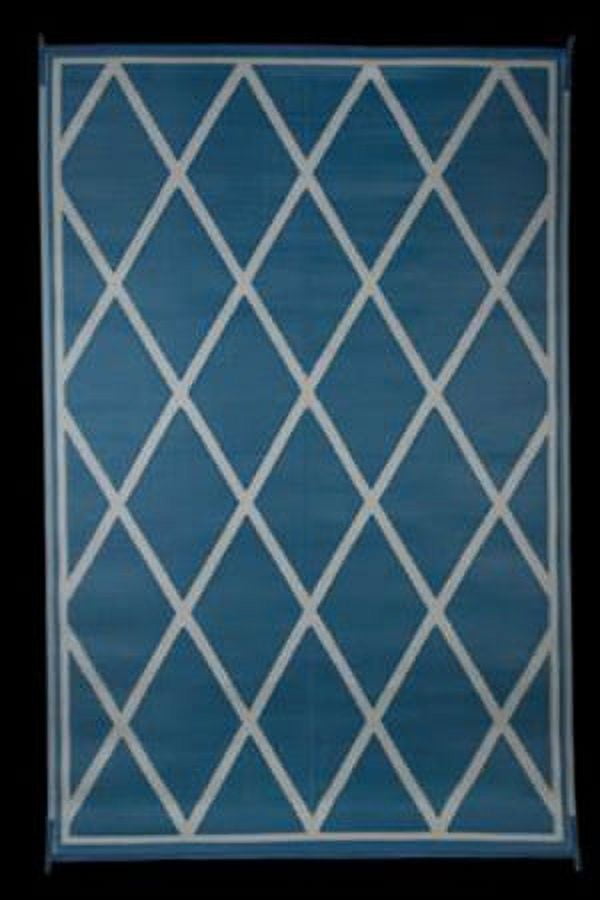 Faulkner 68919 Reversible RV Outdoor Patio Mat Blue & Ivory Diamond