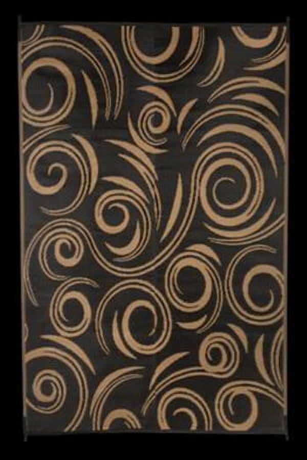 Faulkner 68946 Reversible RV Outdoor Patio Mat Black & Beige Swirl