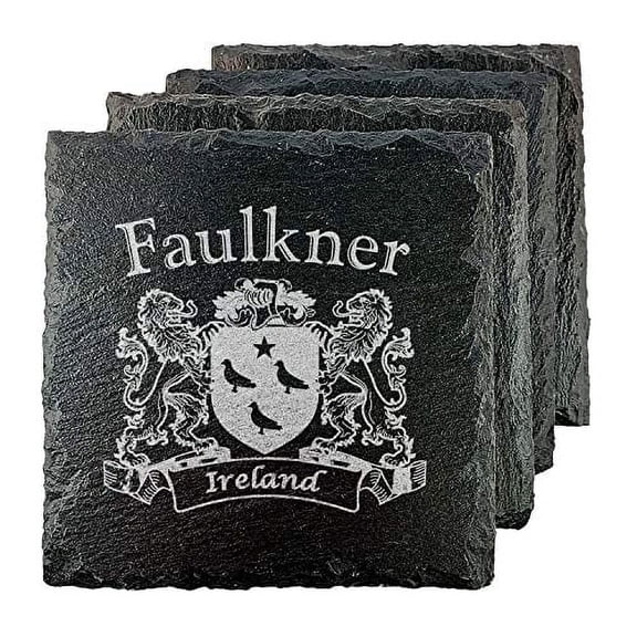 Faulkner Irish Coat of Arms Slate Coasters - Set of 4