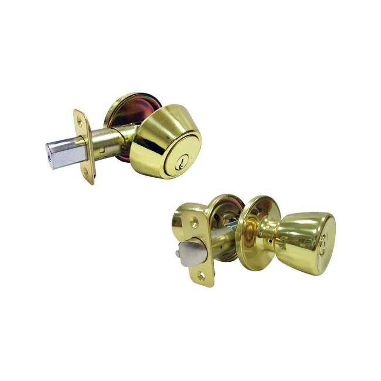Faultless Tulip Polished Brass Entry Knob and Single Cylinder Deadbolt Right Handed Faultless Tulip Polished Brass Entry Knob and Single Cylinder Deadbolt Right Handed