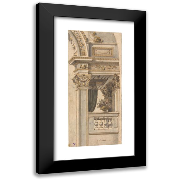 Faustino Trebbi 8x14 Black Modern Framed Museum Art Print Titled - Design for Part of a Wall Elevation with a Balcony Flanking an Arch