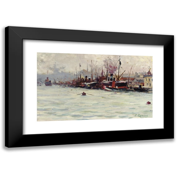 Fausto Zonaro 14x10 Black Modern Framed Museum Art Print Titled - Port of Galata, Istanbul