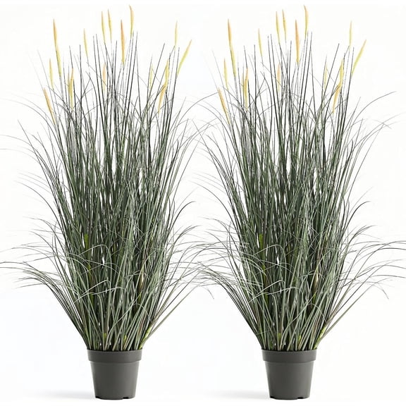 Faux 4ft 2-Pack Horsetail Reed Grass with  Spikes, 48in Tall Indoor Outdoor  Grass in Pot,  Office Decorative Artificial  & Greenery, Wedding Decor Green Bristlegrass