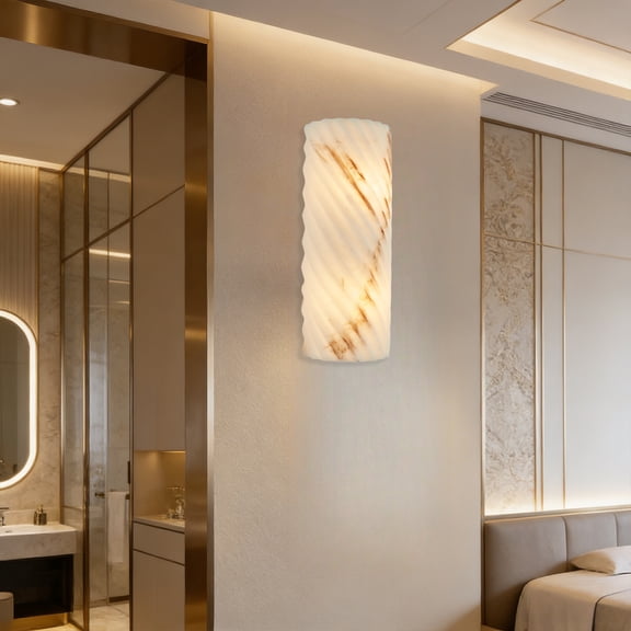 Faux Alabaster and Brass Sconce with Two Lights Tall Vertical Fixture for Bathroom, Living Room, Hallway, Entryway