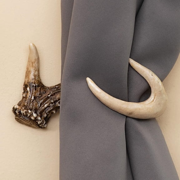 Faux Antler Curtain Tiebacks - Set of 2 Rustic Polyresin Tiebacks - 7.5" W x 4.25" D x 3.5" H