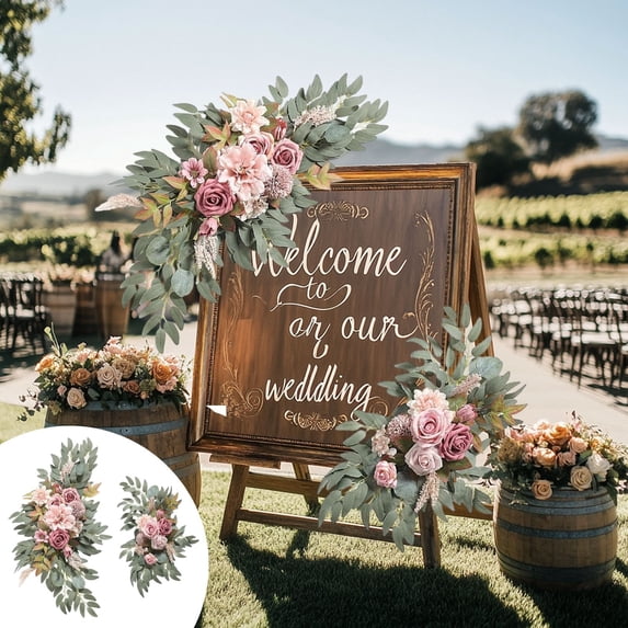 Faux Arch Flower Swag Set of 2 for Wedding Welcome Signs Floral Swags Wedding Reception Ceremony Signs Decor