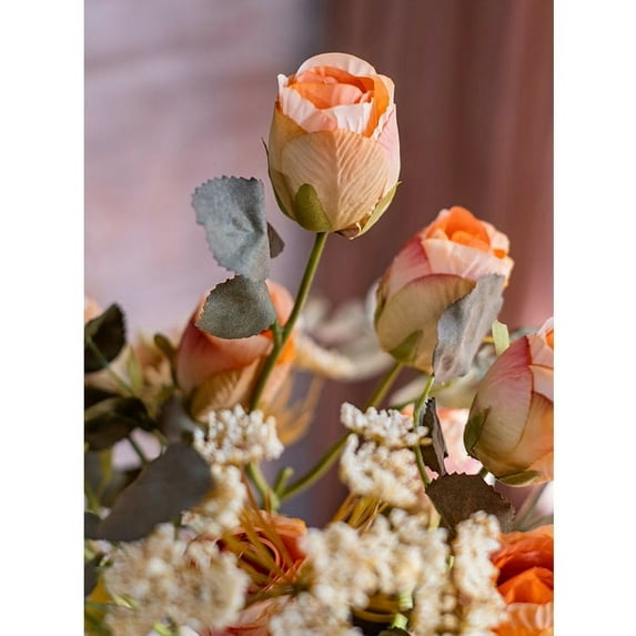 Faux Artificial Flower Dry Rose Stem Champagne or Orange 23" Tall