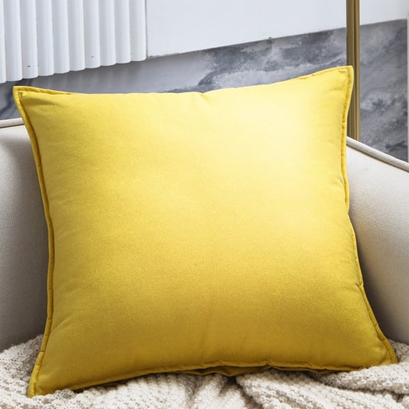 Faux Artificial Leather Yellow 17.7Inch Pillow, Square Decorative Cushion, Lightweight Summer Accent for Living Room, Bedroom, Sofa or Outdoor Seating
