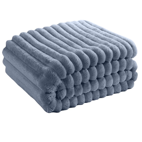 Faux Blanket Throw, Fuzzy Throw Blanket, 70X100 In, Light Blue Throw Blanket, Cozy Bliss Faux Throw Blanket, Living Room Update, Ribbed Finish, 1 Pc
