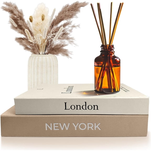 Faux Book Storage Box Set  Decorative Faux Books with Hidden Storage for Coffee Table Decor, Bookshelf or Mantle  Linen Decorative Boxes (Set of 2)  Aesthetic Book Decor for Home