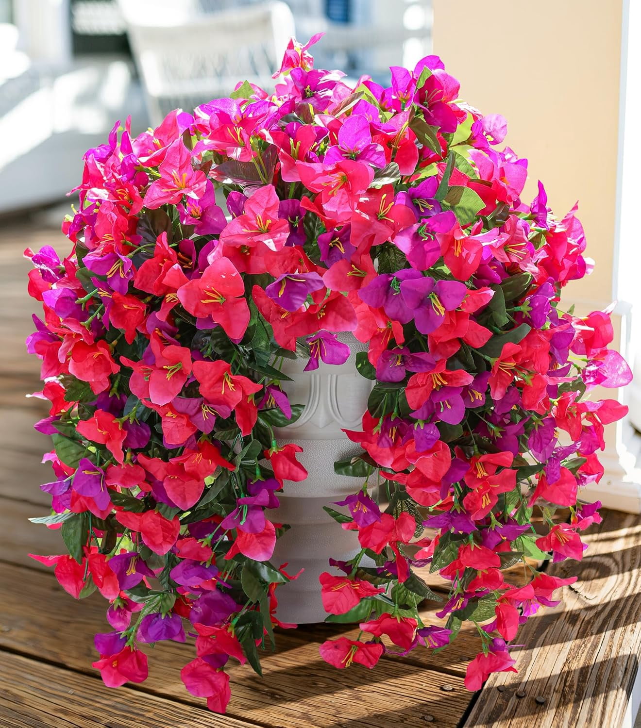 Faux Bougainvillea Artificial Flowers Plants for Outdoors Outside Decoration, 2 PCS White Fake Flowers UV Resistant Look Real Silk Long Trailing Vines