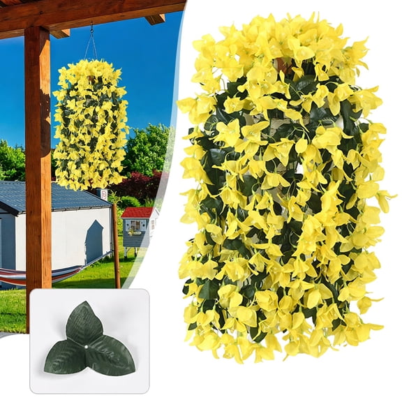 Faux Bougainvillea Artificial Flowers Plants for Outdoors Outside Decoration, Fake Flowers Long Trailing Vines UV Resistant Realistic for Front Door Porch Planter Urn Patio Balcony Yard, Yellow