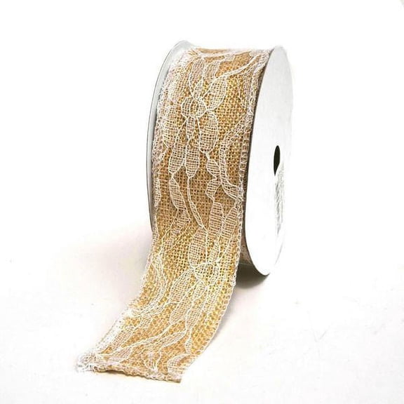 Faux Burlap Ribbon Lace Overlay, 1-1/2-inch, 10-yard, Ivory
