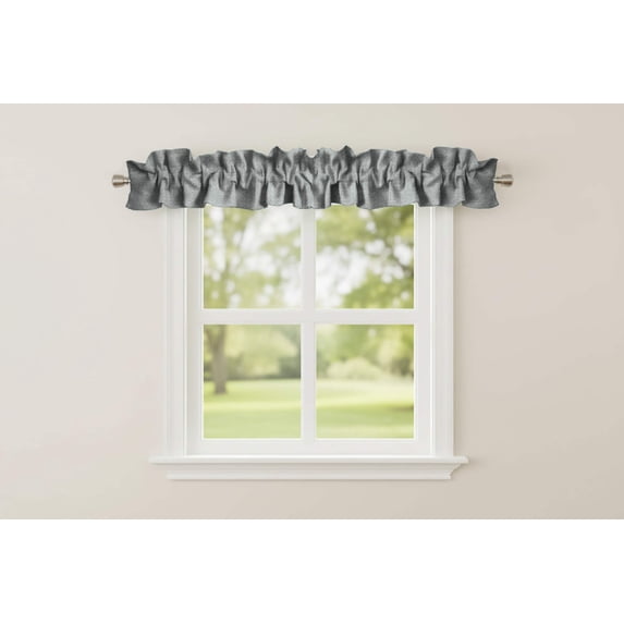 Faux Burlap Texture Curtain Sleeve Topper Window Treatment with Bottom and Top Ruffle