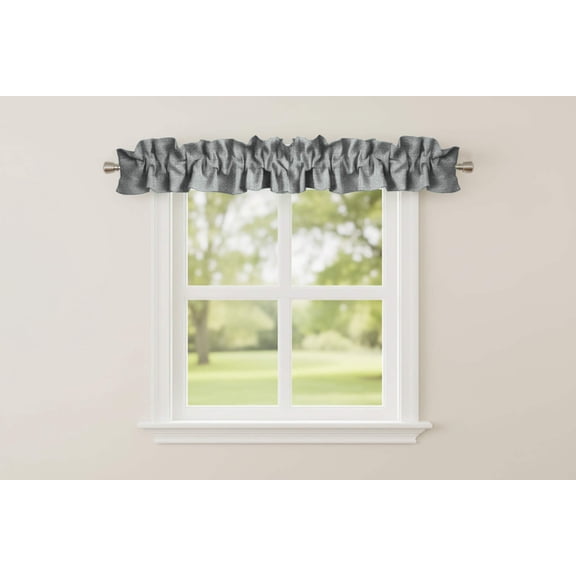 Faux Burlap Texture Curtain Sleeve Topper Window Treatment with Bottom and Top Ruffle