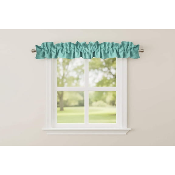 Faux Burlap Texture Curtain Sleeve Topper Window Treatment with Bottom and Top Ruffle