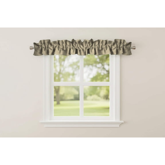 Faux Burlap Texture Curtain Sleeve Topper Window Treatment with Bottom and Top Ruffle