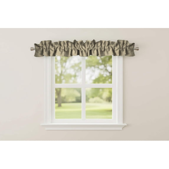 Faux Burlap Texture Curtain Sleeve Topper Window Treatment with Bottom and Top Ruffle