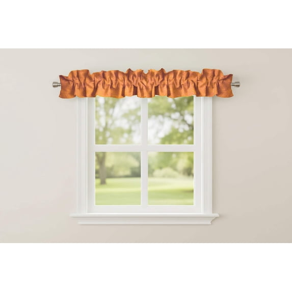 Faux Burlap Texture Curtain Sleeve Topper Window Treatment with Bottom and Top Ruffle