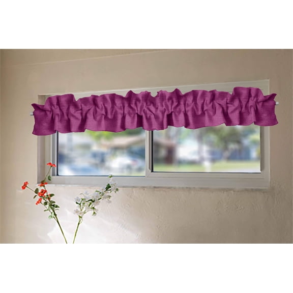 Faux Burlap Texture Curtain Sleeve Topper Window Treatment with Bottom and Top Ruffle