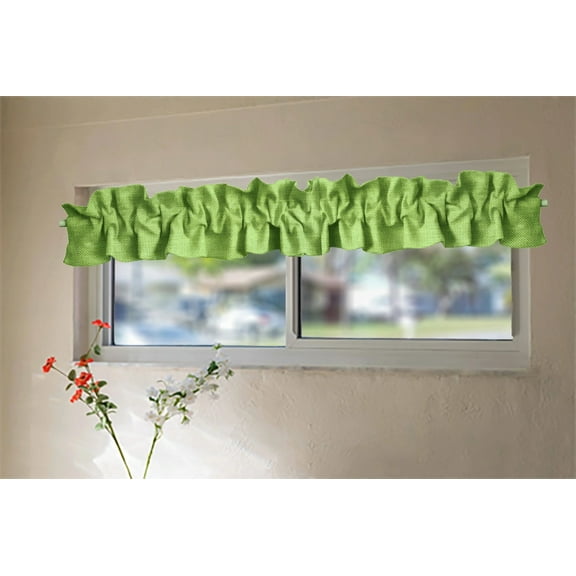 Faux Burlap Texture Curtain Sleeve Topper Window Treatment with Bottom and Top Ruffle