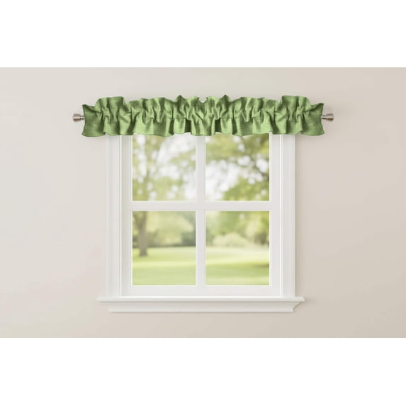 Faux Burlap Texture Curtain Sleeve Topper Window Treatment with Bottom and Top Ruffle