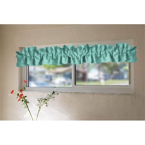 Faux Burlap Texture Curtain Sleeve Topper Window Treatment with Bottom and Top Ruffle